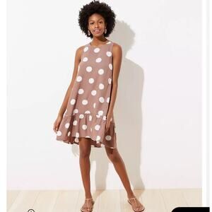 Loft Plus Polka Dot Tie Back Swing Dress in Taupe and White Size 18
